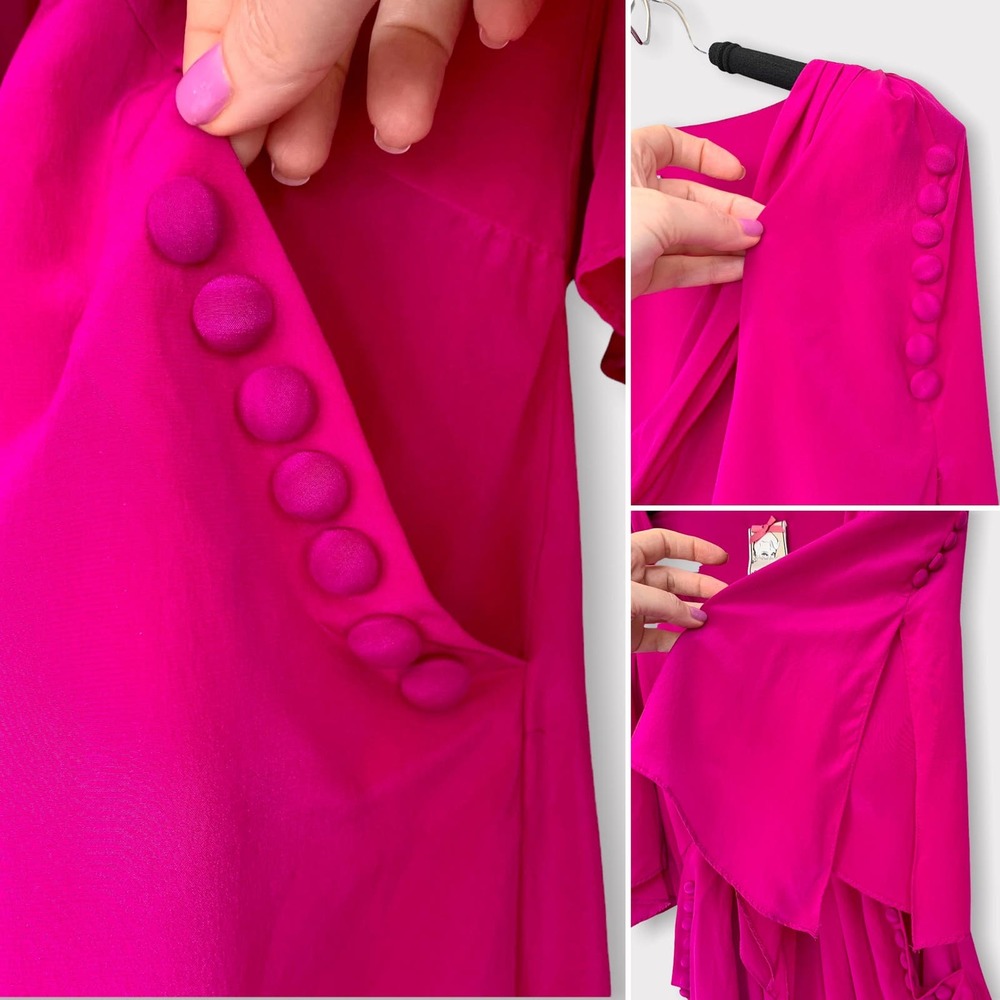 Vintage Yoana Baraschi Silk Fuschia Dress Size 4 - Picture 5 of 11